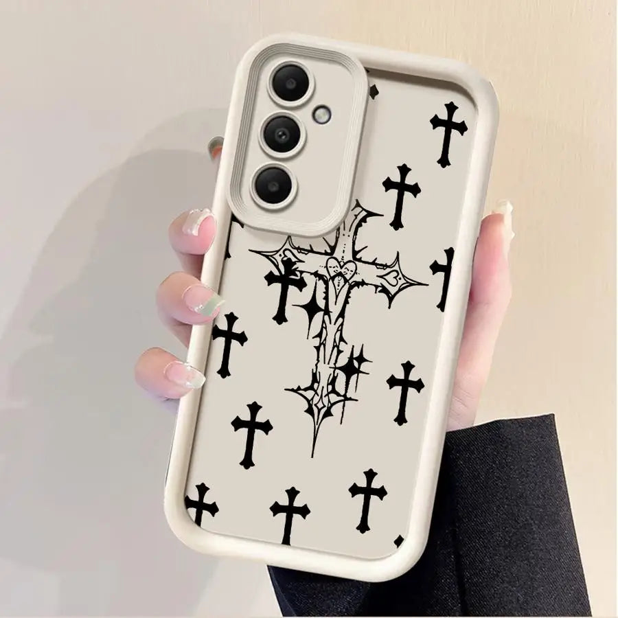 Black Cross Print Phone Case.