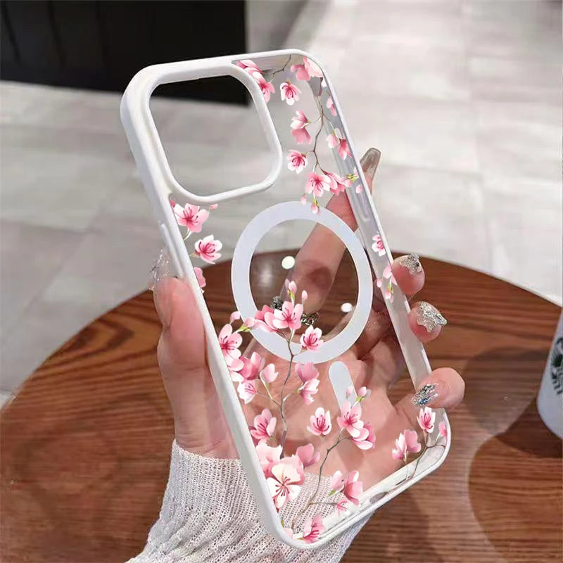 Pink Floral Magnetic Phone Case.