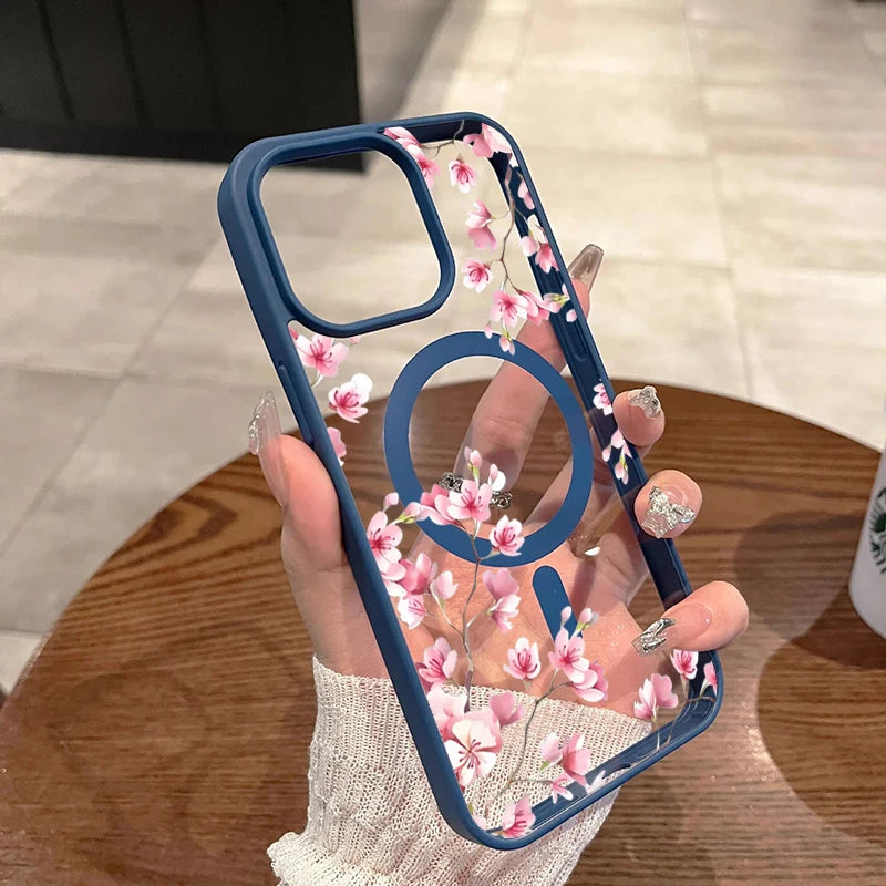 Pink Floral Magnetic Phone Case.