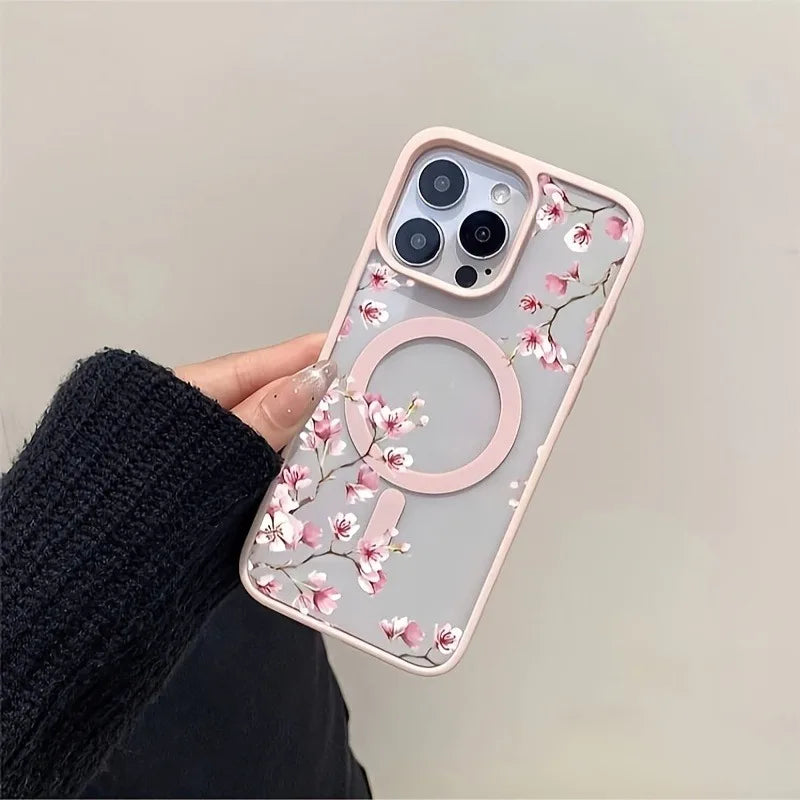 Pink Floral Magnetic Phone Case.