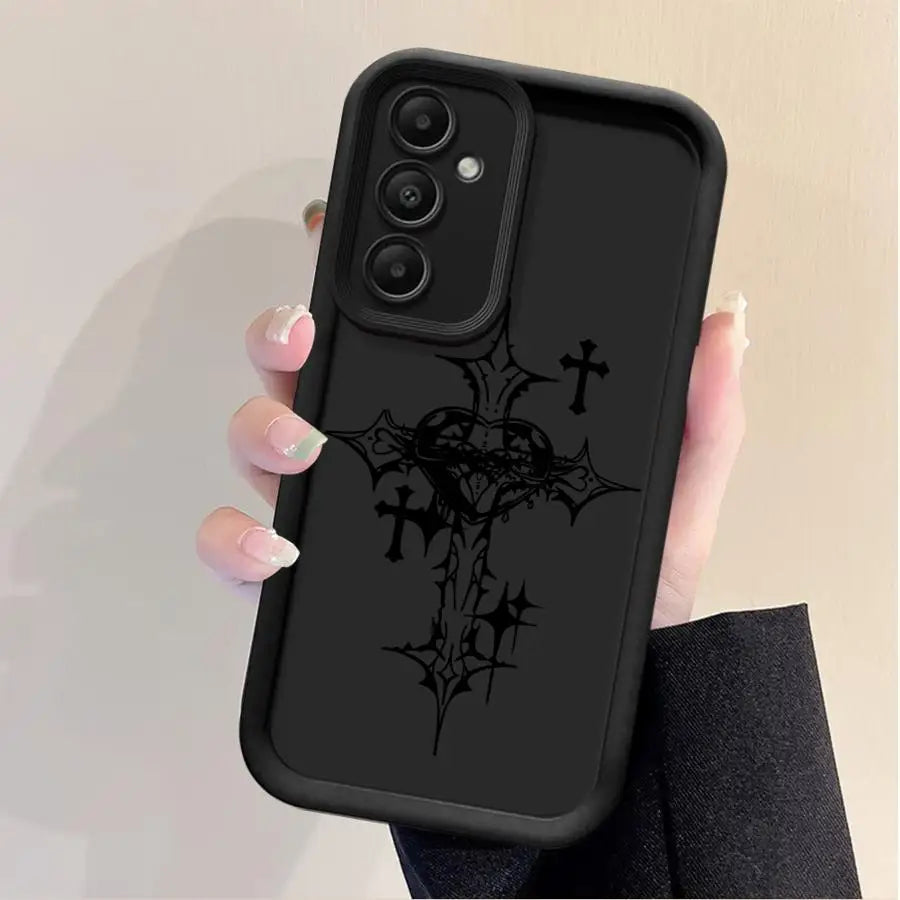 Black Cross Print Phone Case.