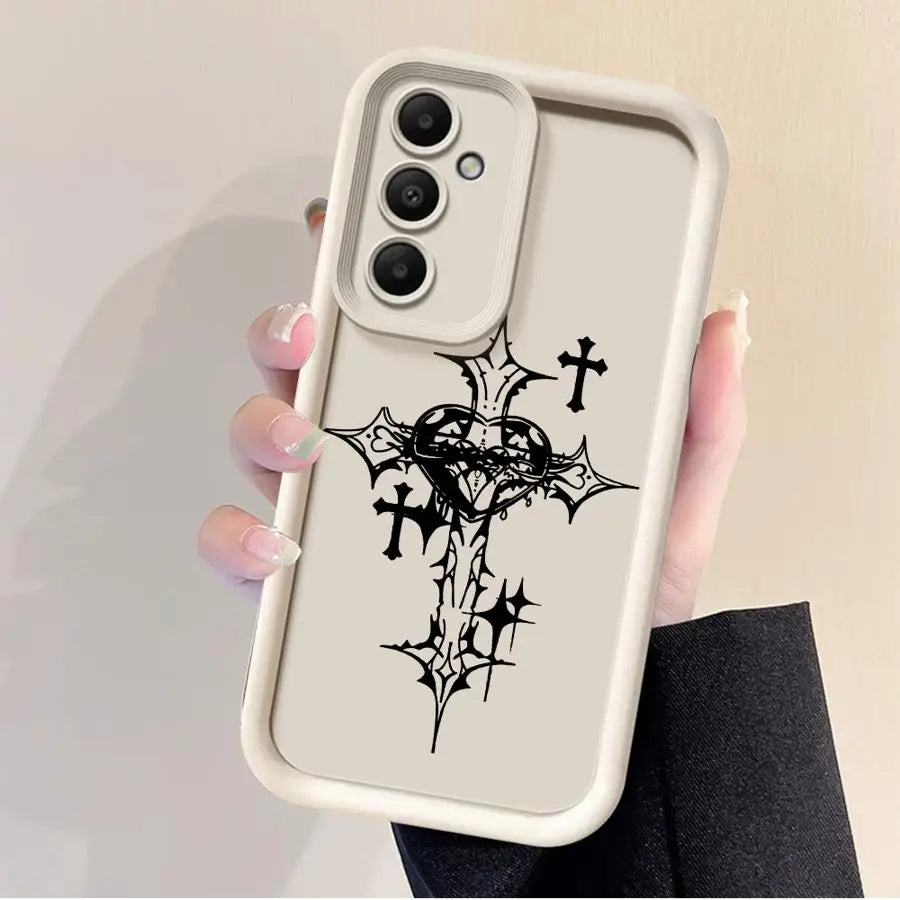 Black Cross Print Phone Case.