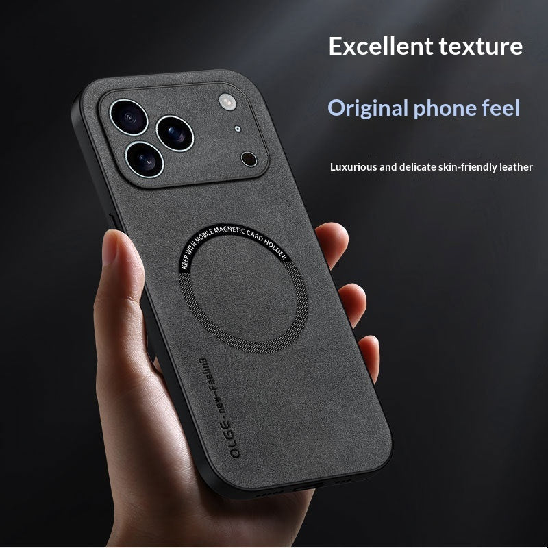 Magnetic Leather Charging Phone Case.