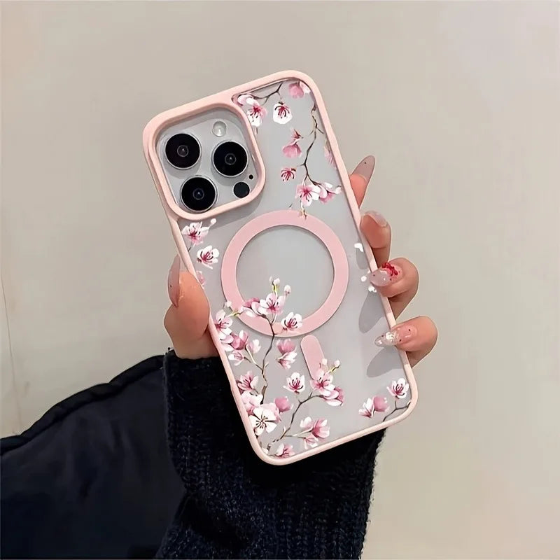 Pink Floral Magnetic Phone Case.