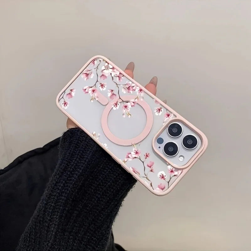 Pink Floral Magnetic Phone Case.