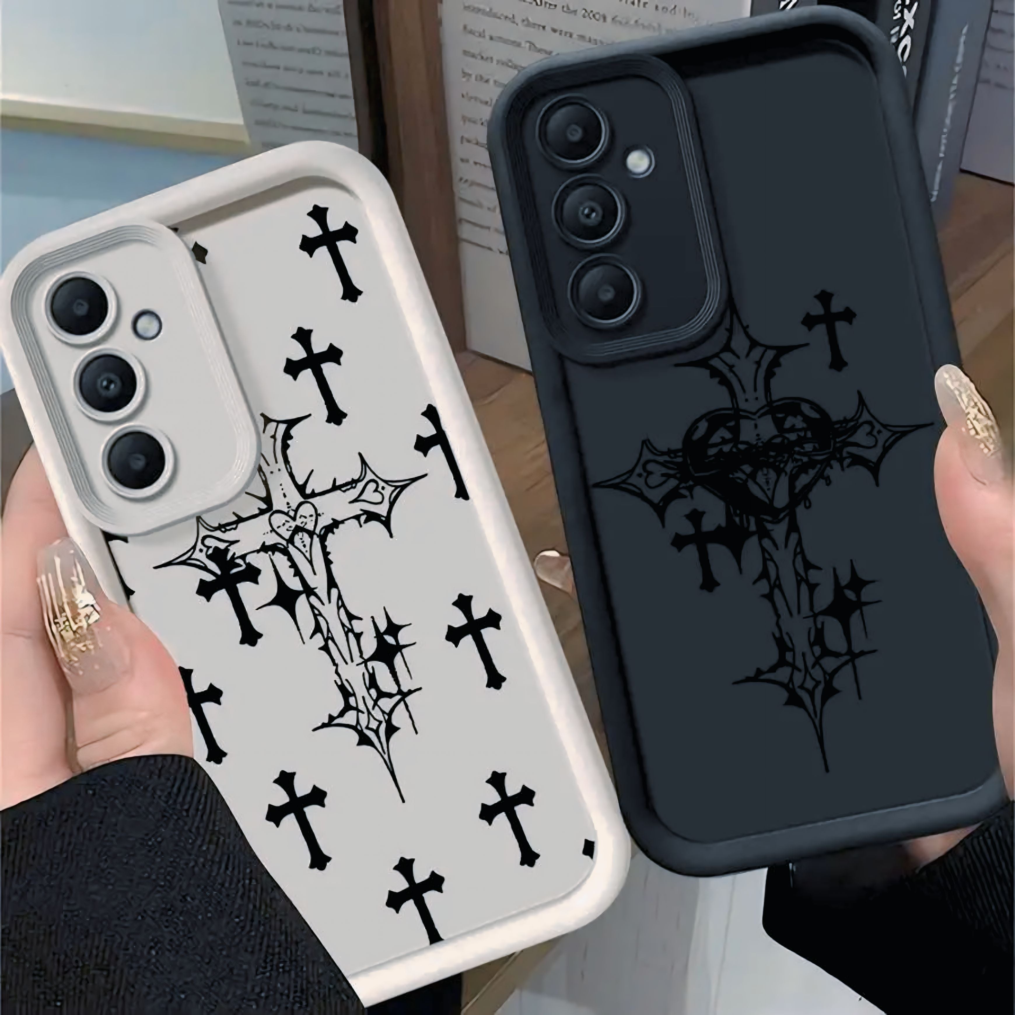 Black Cross Print Phone Case.